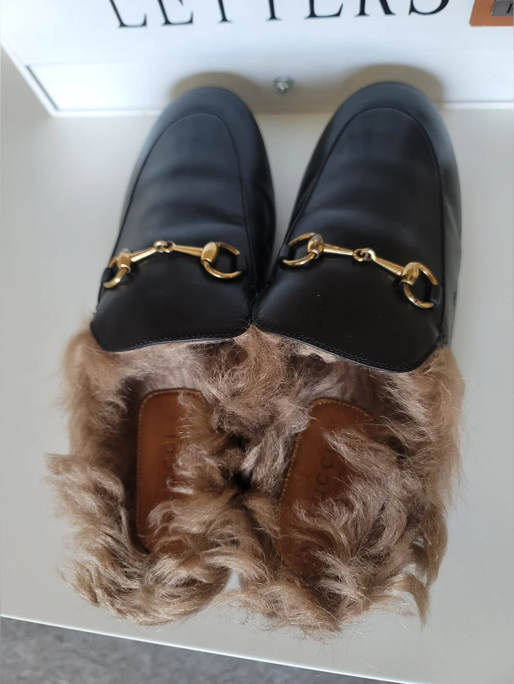 Gucci - Black Princeton Leather Fur Lined Mules - size 38 - Picture 6 of 8